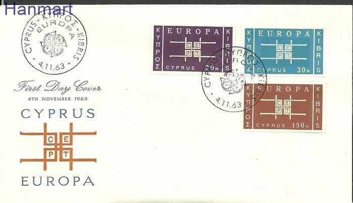 Znaczek Cypr  1963 Mi 225-227 FDC