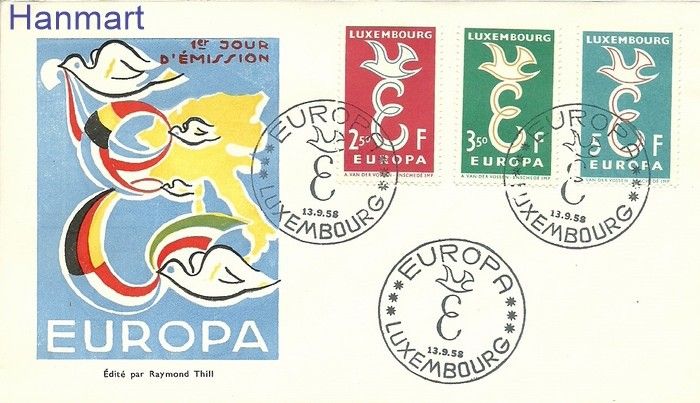 Znaczek Luksemburg 1958 Mi 590-592 FDC