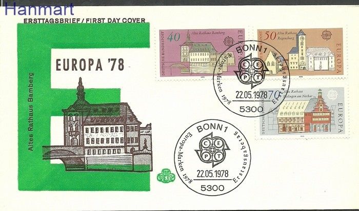 Znaczek Niemcy 1978 Mi 969-971a FDC