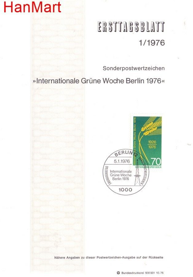 Znaczek Berlin Niemcy 1976 Pierwszy dzień wydania