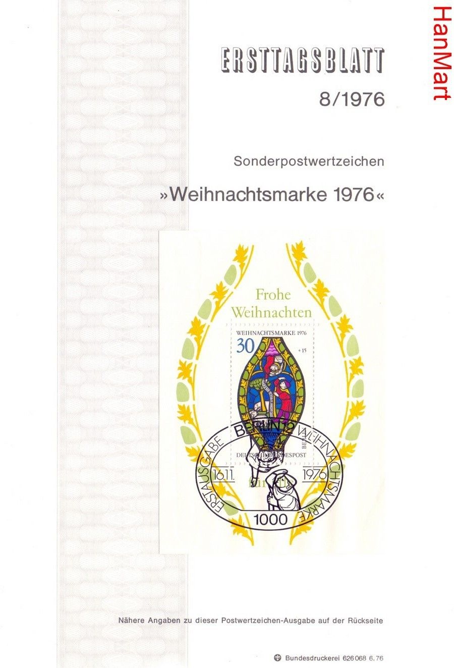 Znaczek Berlin Niemcy 1976 Pierwszy dzień wydania