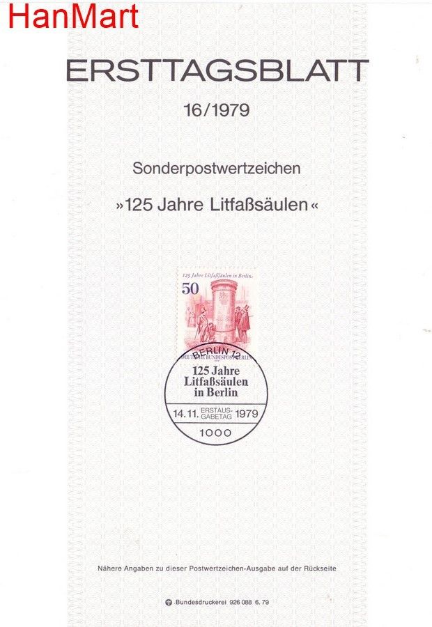 Znaczek Berlin Niemcy 1979 Pierwszy dzień wydania