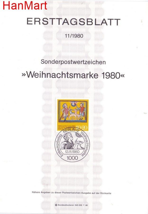 Znaczek Berlin Niemcy 1980 Pierwszy dzień wydania