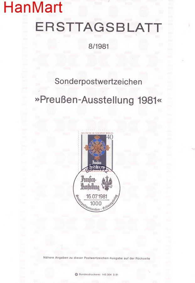 Znaczek Berlin Niemcy 1981 Pierwszy dzień wydania