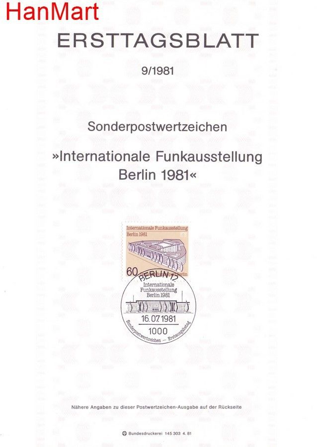 Znaczek Berlin Niemcy 1981 Pierwszy dzień wydania