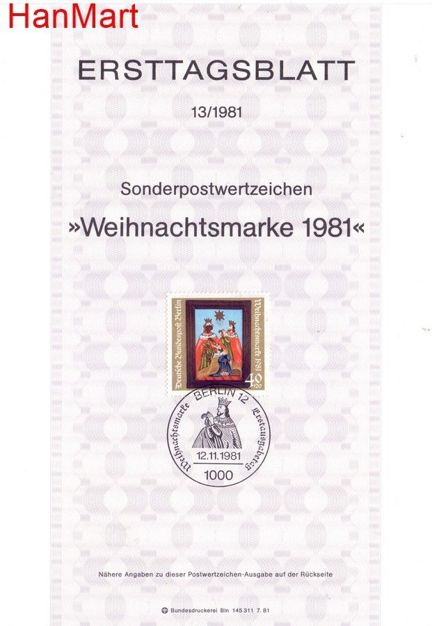 Znaczek Berlin Niemcy 1981 Pierwszy dzień wydania
