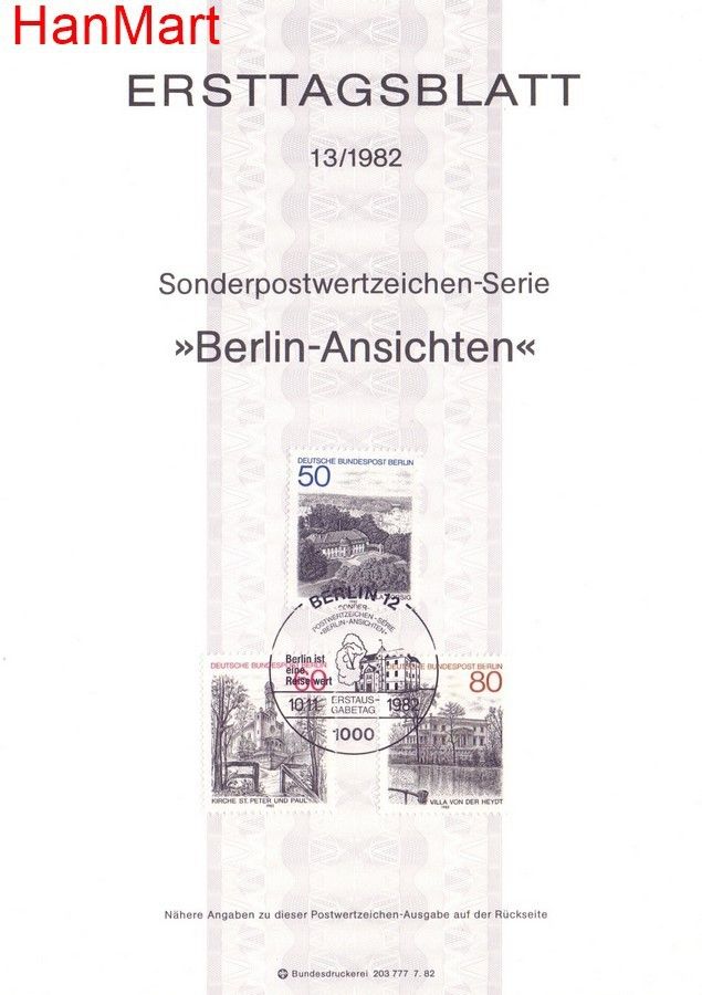 Znaczek Berlin Niemcy 1982 Pierwszy dzień wydania
