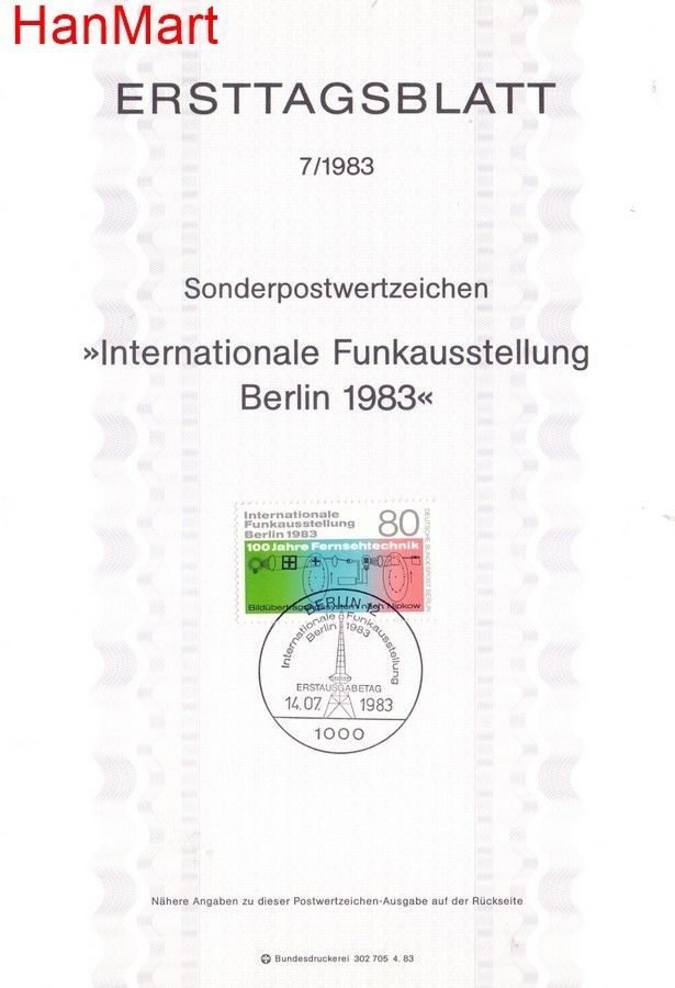 Znaczek Berlin Niemcy 1983 Pierwszy dzień wydania