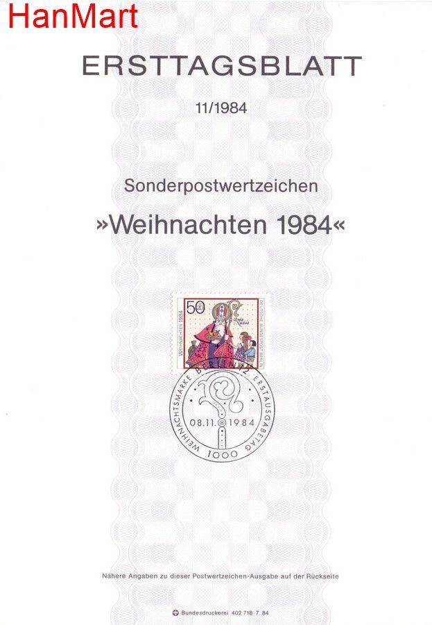 Znaczek Berlin Niemcy 1984 Pierwszy dzień wydania
