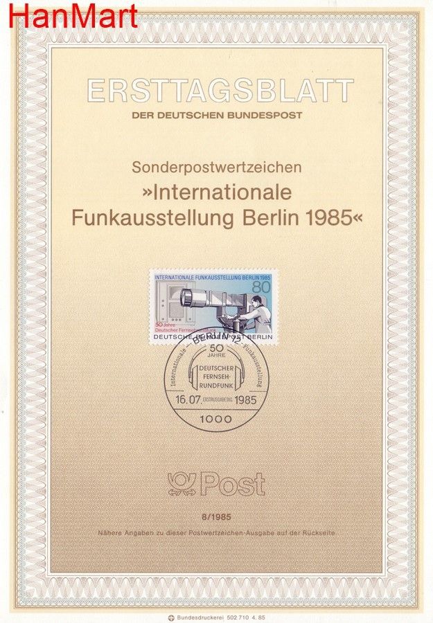 Znaczek Berlin Niemcy 1985 Pierwszy dzień wydania