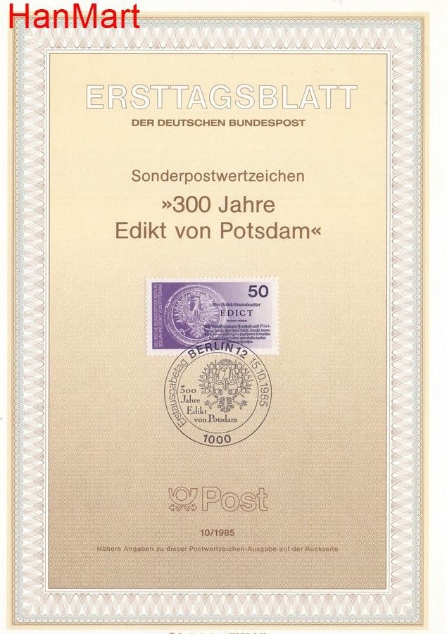 Znaczek Berlin Niemcy 1985 Pierwszy dzień wydania
