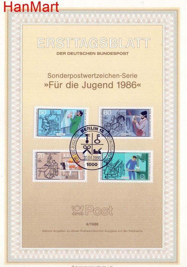 Znaczek Berlin Niemcy 1986 Pierwszy dzień wydania