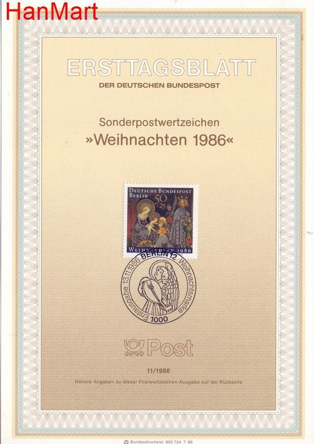 Znaczek Berlin Niemcy 1986 Pierwszy dzień wydania