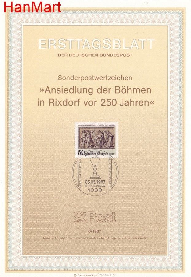 Znaczek Berlin Niemcy 1987 Pierwszy dzień wydania