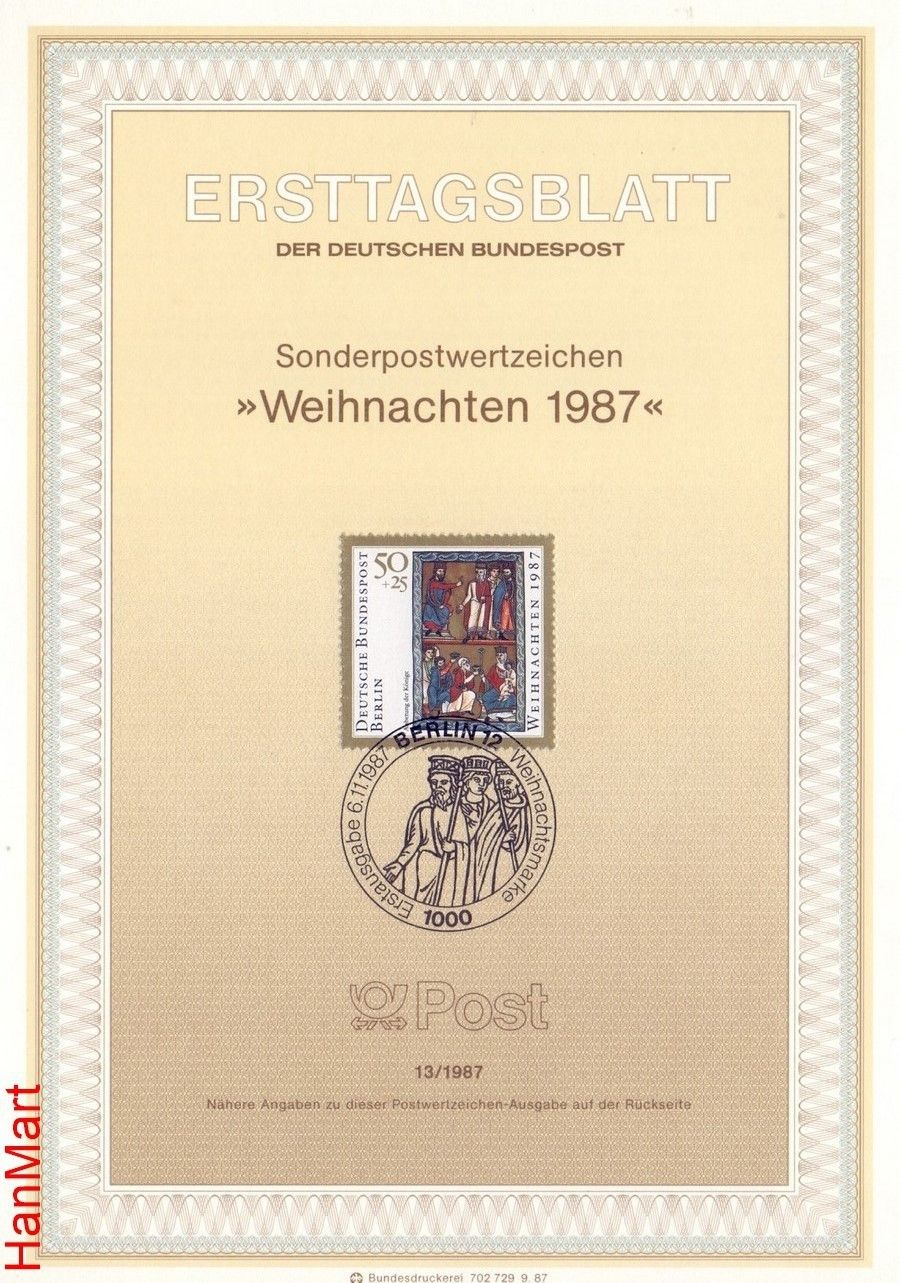 Znaczek Berlin Niemcy 1987 Pierwszy dzień wydania