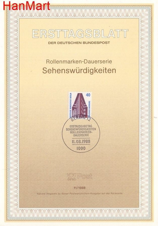 Znaczek Berlin Niemcy 1988 Pierwszy dzień wydania