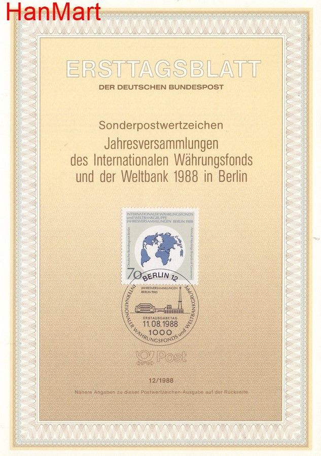 Znaczek Berlin Niemcy 1988 Pierwszy dzień wydania