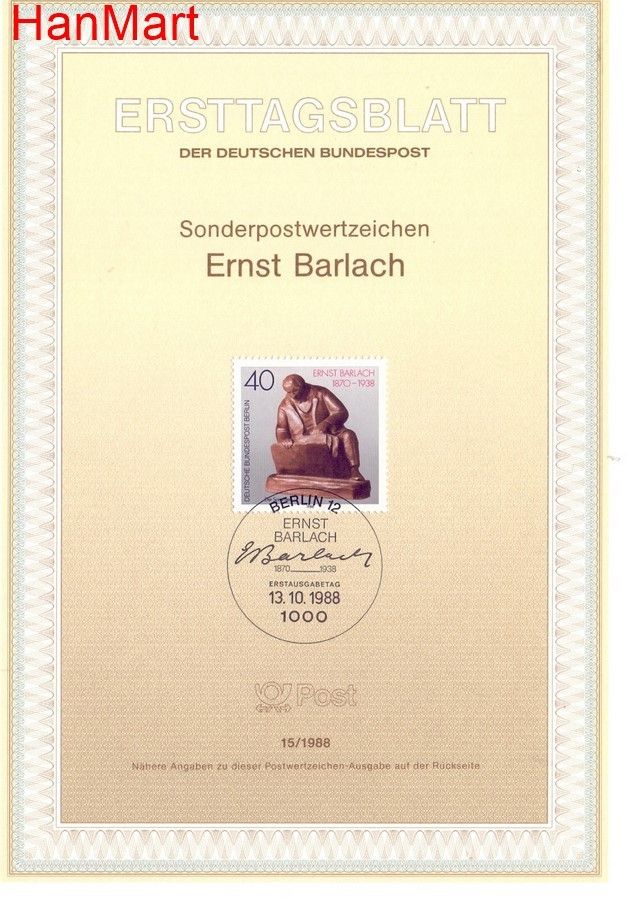 Znaczek Berlin Niemcy 1988 Pierwszy dzień wydania