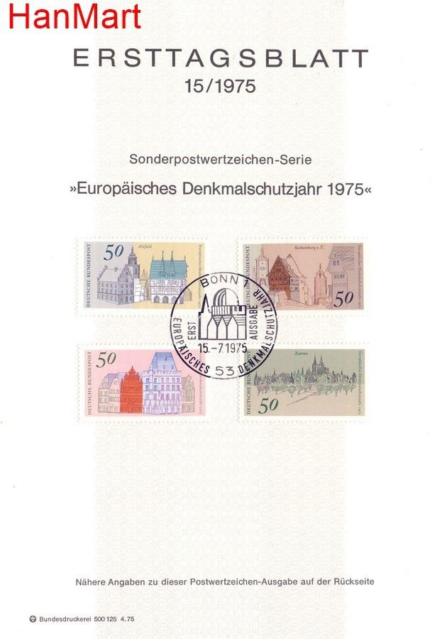 Znaczek Niemcy 1975 Pierwszy dzień wydania