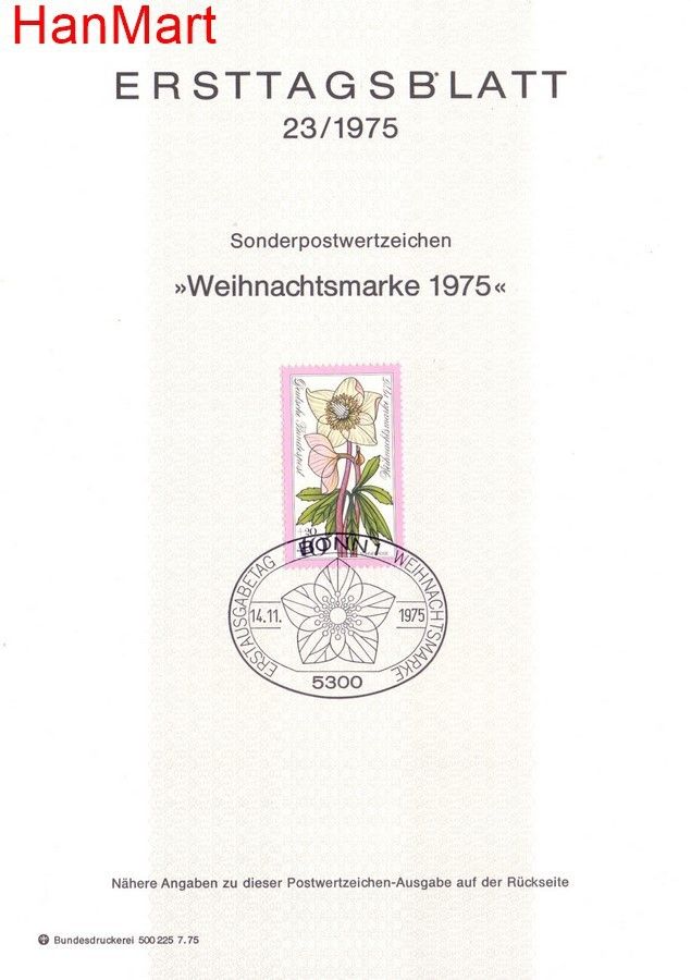 Znaczek Niemcy 1975 Pierwszy dzień wydania