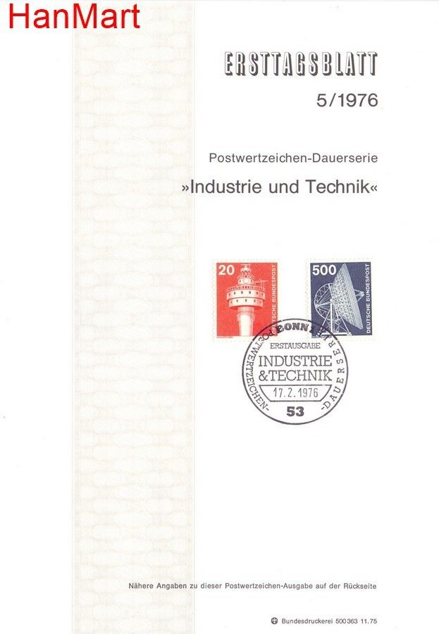 Znaczek Niemcy 1976 Pierwszy dzień wydania