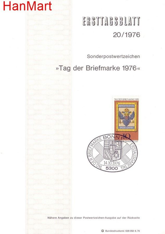 Znaczek Niemcy 1976 Pierwszy dzień wydania