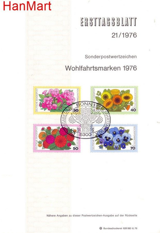 Znaczek Niemcy 1976 Pierwszy dzień wydania