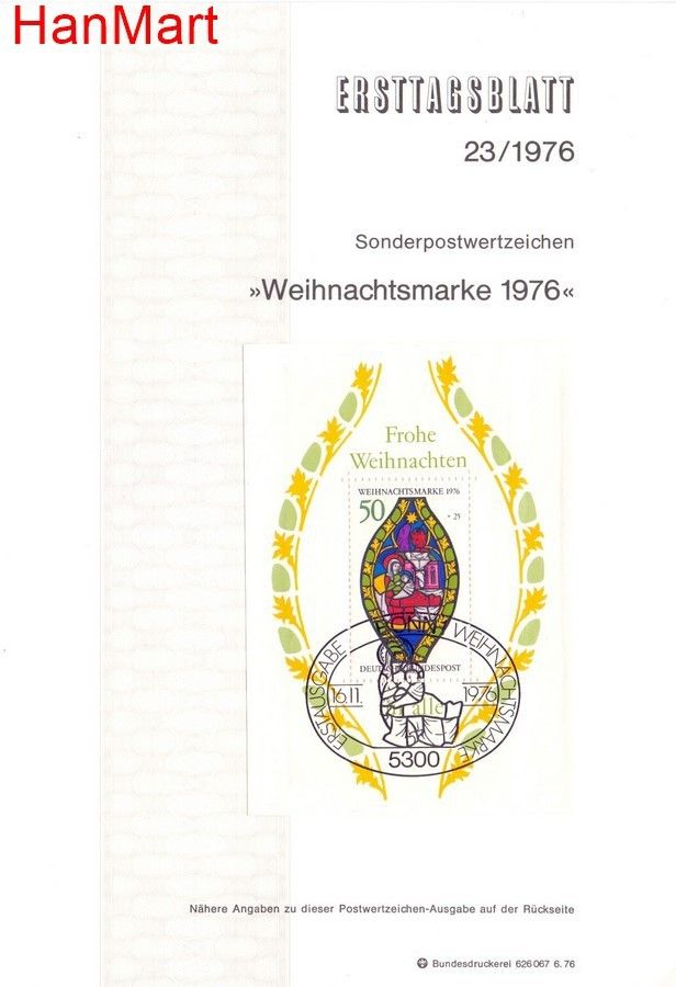 Znaczek Niemcy 1976 Pierwszy dzień wydania