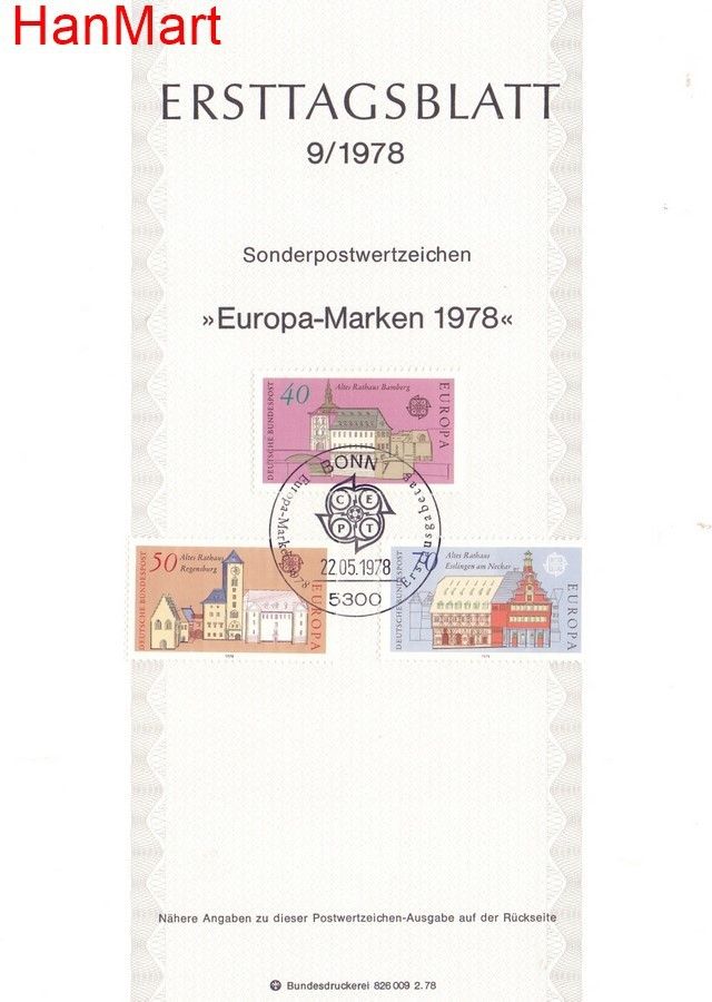 Znaczek Niemcy 1978 Pierwszy dzień wydania