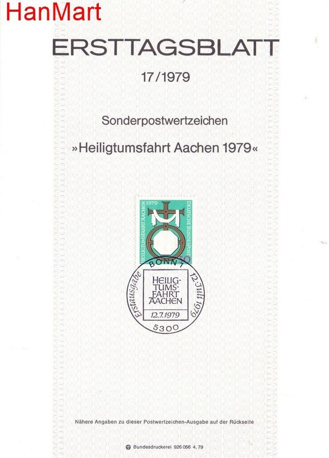 Znaczek Niemcy 1979 Pierwszy dzień wydania