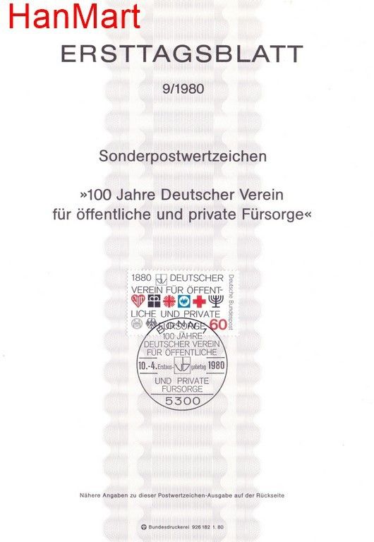 Znaczek Niemcy 1980 Pierwszy dzień wydania