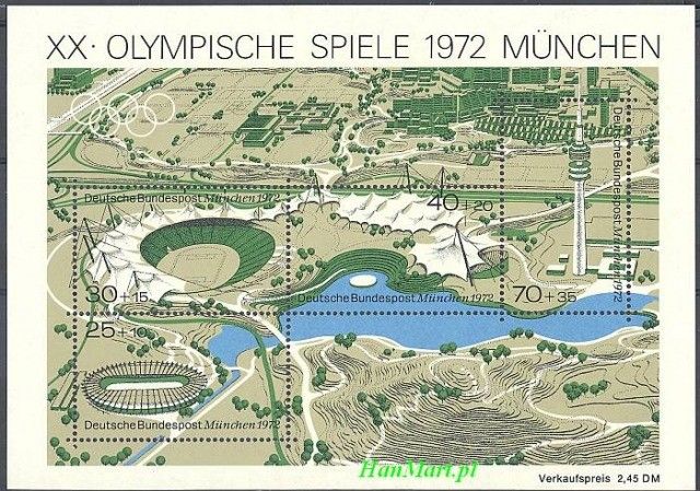 Znaczek Niemcy 1972 Mi bl 7 Czyste **