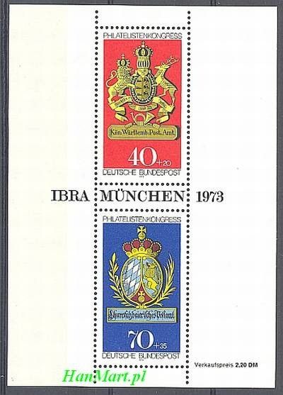 Znaczek Niemcy 1973 Mi bl 9 Czyste **