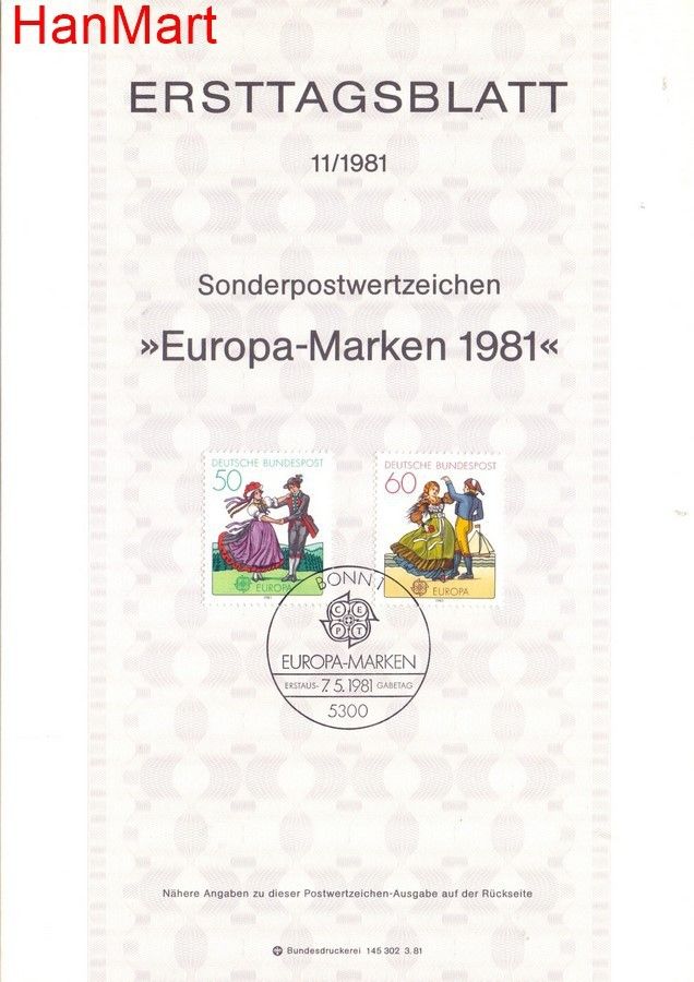 Znaczek Niemcy 1981 Pierwszy dzień wydania