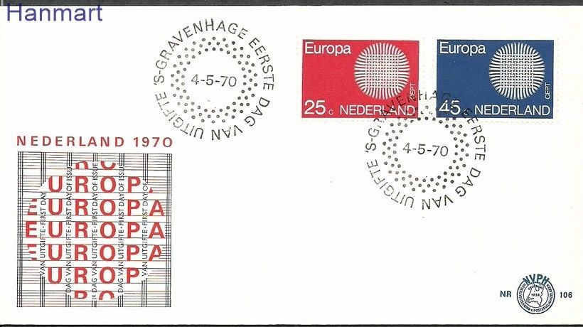 Znaczek Holandia 1970 Mi 942-943 FDC