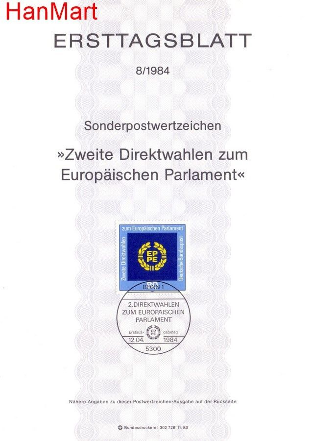 Znaczek Niemcy 1984 Pierwszy dzień wydania