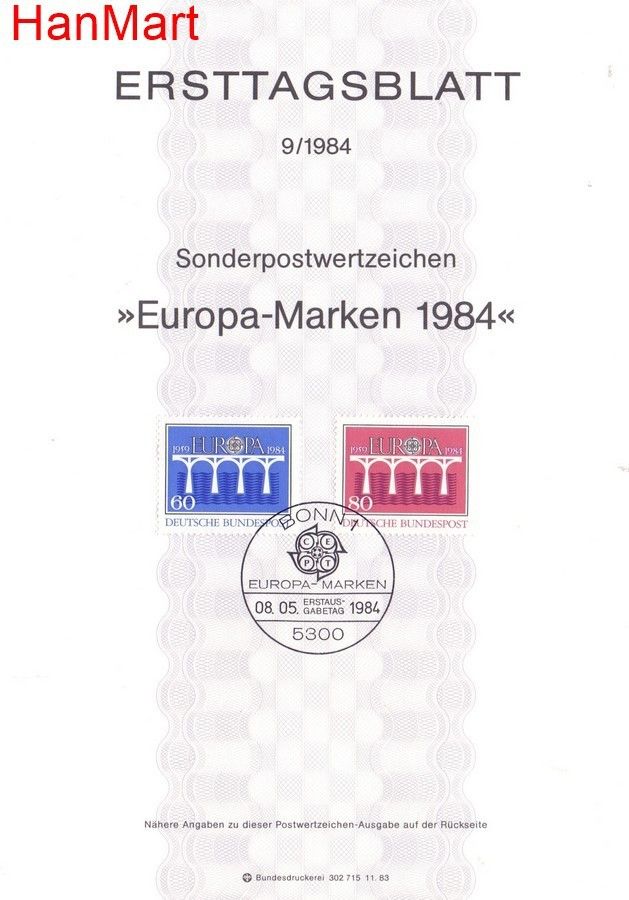 Znaczek Niemcy 1984 Pierwszy dzień wydania