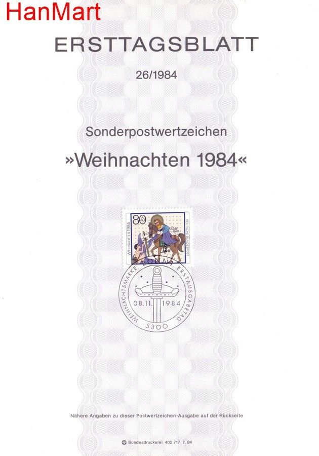 Znaczek Niemcy 1984 Pierwszy dzień wydania