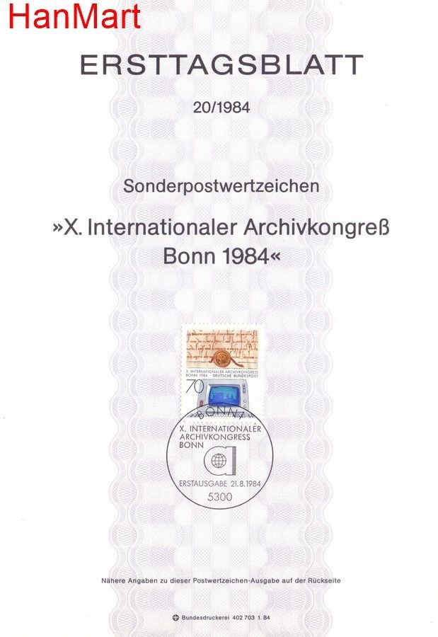 Znaczek Niemcy 1984 Pierwszy dzień wydania