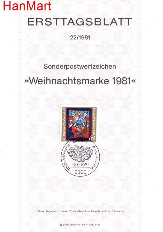 Znaczek Niemcy 1981 Pierwszy dzień wydania
