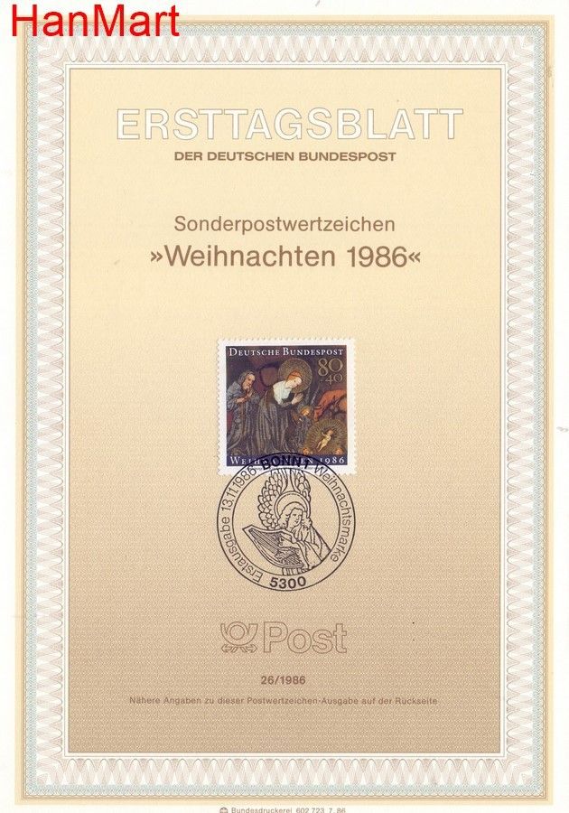 Znaczek Niemcy 1986 Pierwszy dzień wydania