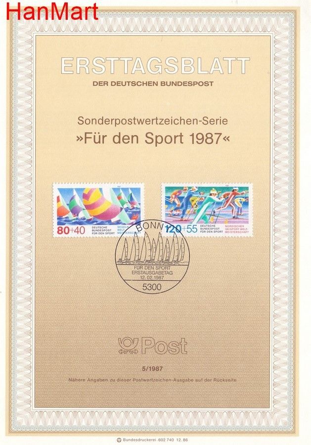 Znaczek Niemcy 1987 Pierwszy dzień wydania