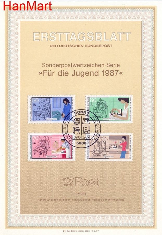 Znaczek Niemcy 1987 Pierwszy dzień wydania