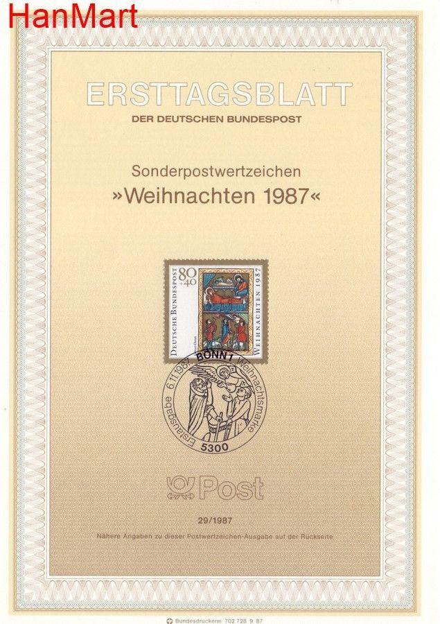 Znaczek Niemcy 1987 Pierwszy dzień wydania