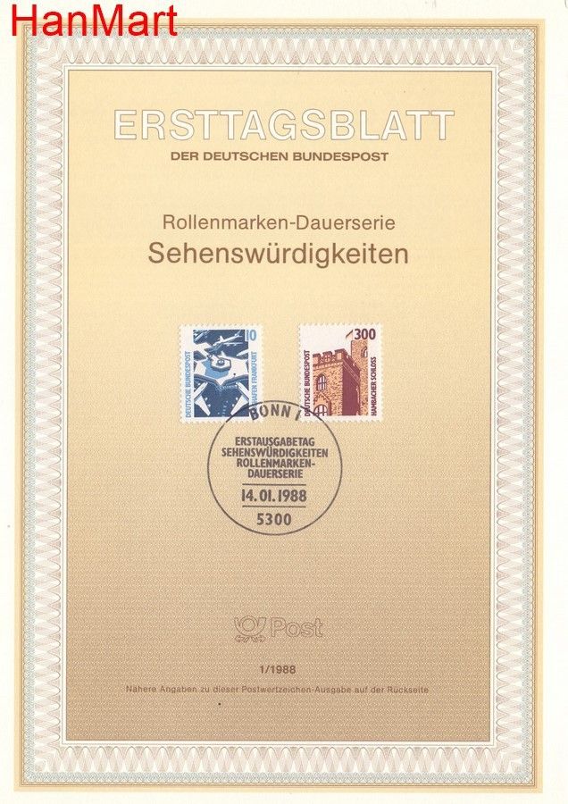 Znaczek Niemcy 1988 Pierwszy dzień wydania