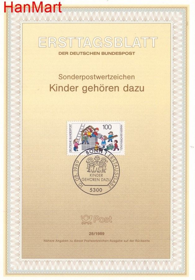 Znaczek Niemcy 1989 Pierwszy dzień wydania