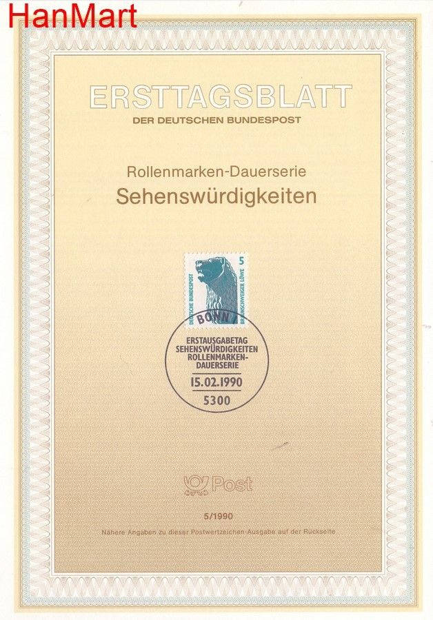 Znaczek Niemcy 1990 Pierwszy dzień wydania
