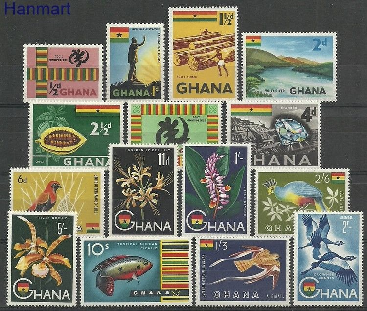 Znaczek Ghana 1959 Mi 48-62 Z podlepką *