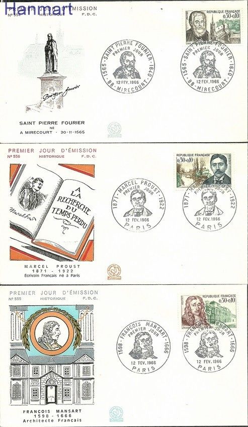 Znaczek Francja 1966 Mi 1536-1538 FDC