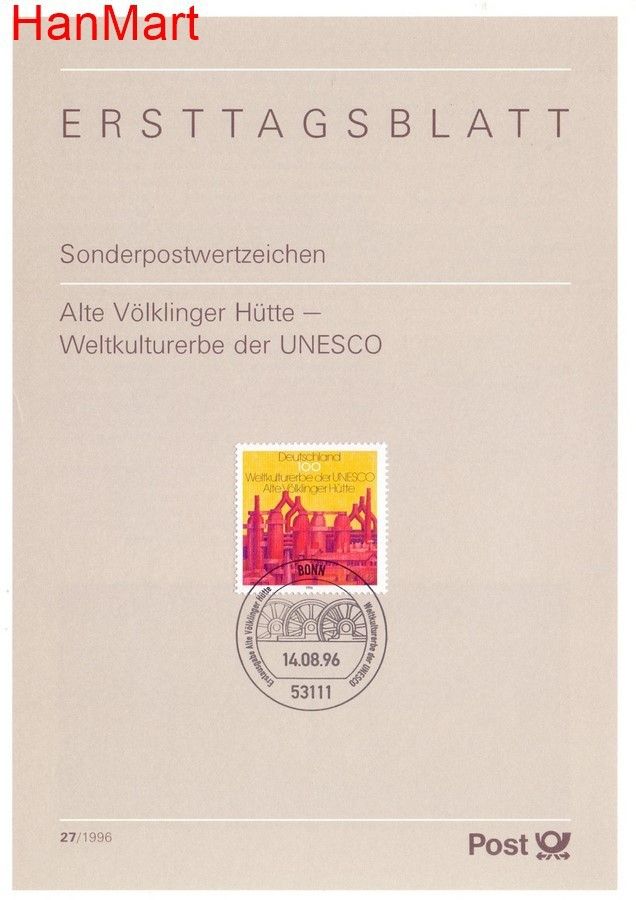 Znaczek Niemcy 1996 Pierwszy dzień wydania